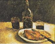 Vincent Van Gogh Still life with bottle, two glasses, cheese and bread oil on canvas